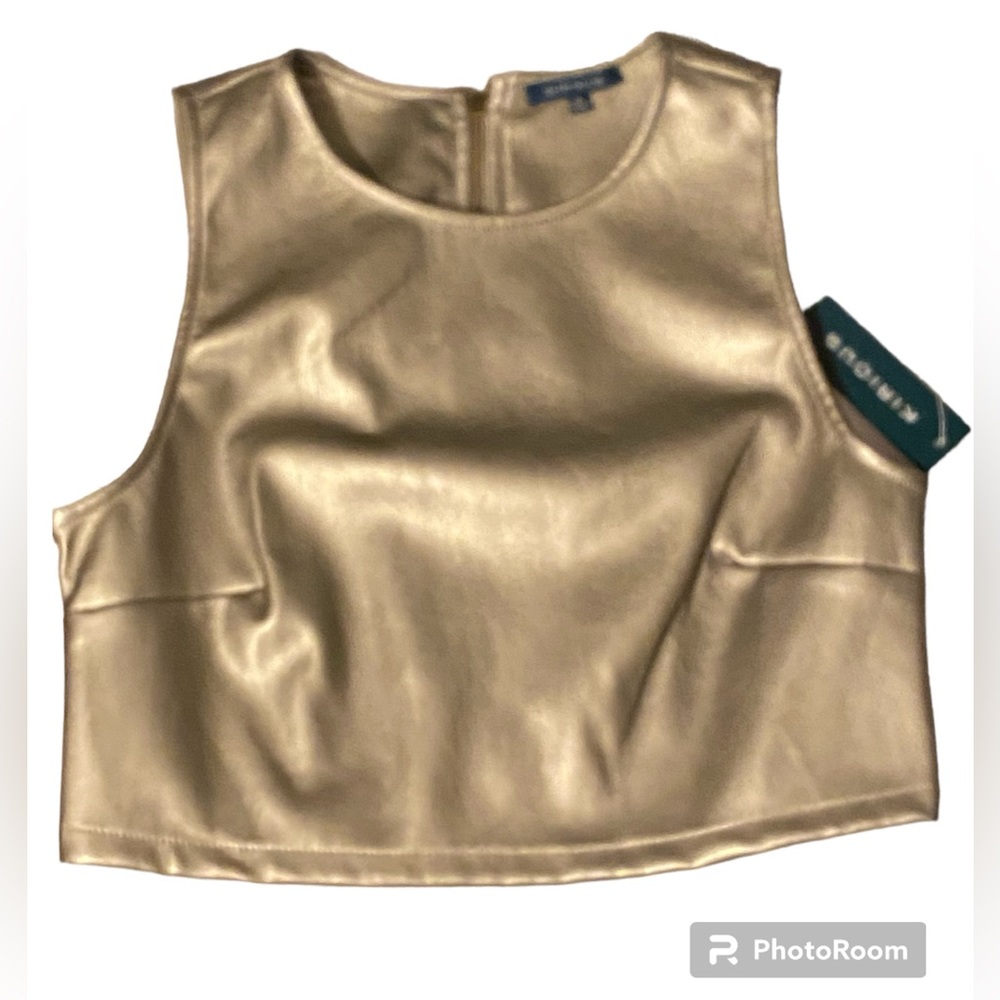 NWT•Kirious faux leather Pewter crop top